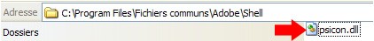 chemin vers le dossier « Shell » dans lequel le fichier psicon.dll doit être collé.