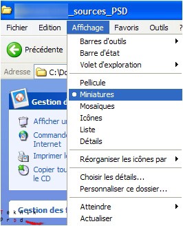 choisissez l´affichage des fichiers sous forme de miniatures dans le menu de l´explorateur Windows.