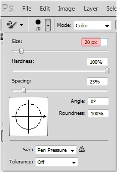 réglage de la taille de l’outil remplacement de couleur à 20 pixels