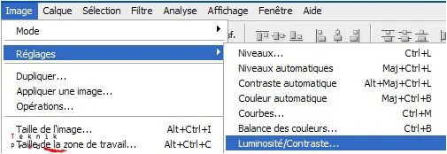 menu réglage contraste et luminosité