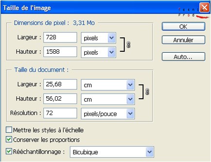Fenêtre taille de l’image de Photoshop
