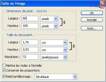 Fenêtre taille de l’image de Photoshop