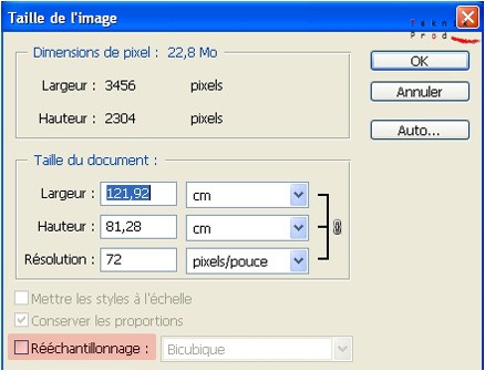 Fenêtre de visualisation des détails de la taille de l’image