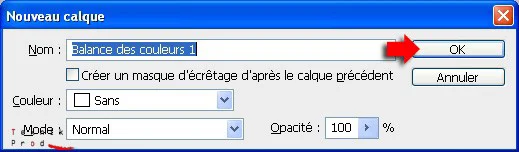 validation calque de balance des couleurs