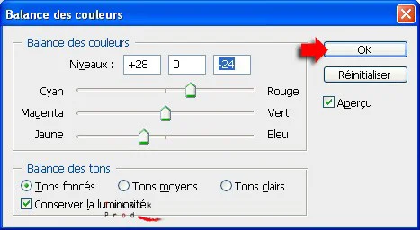 Réglages de la balance des couleurs