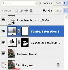 palette des calques, cinq calques visibles