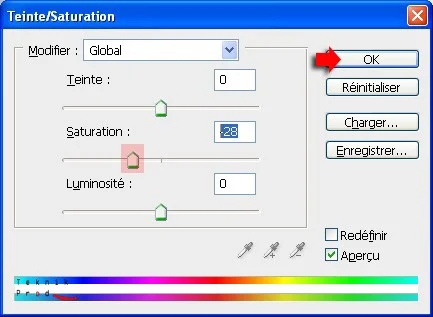 validation réglages teinte Saturation
