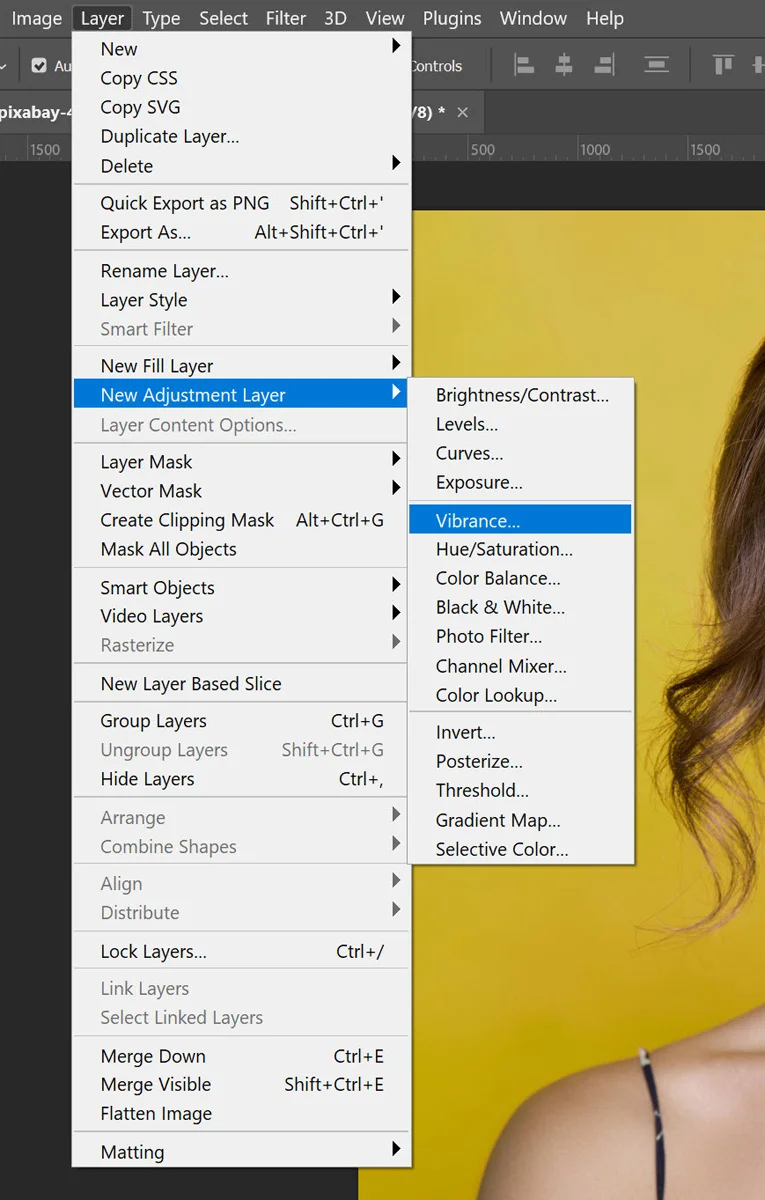 new adjustment layer Vibrance