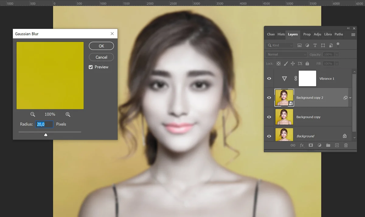 20 pixel radius Glaussian blur