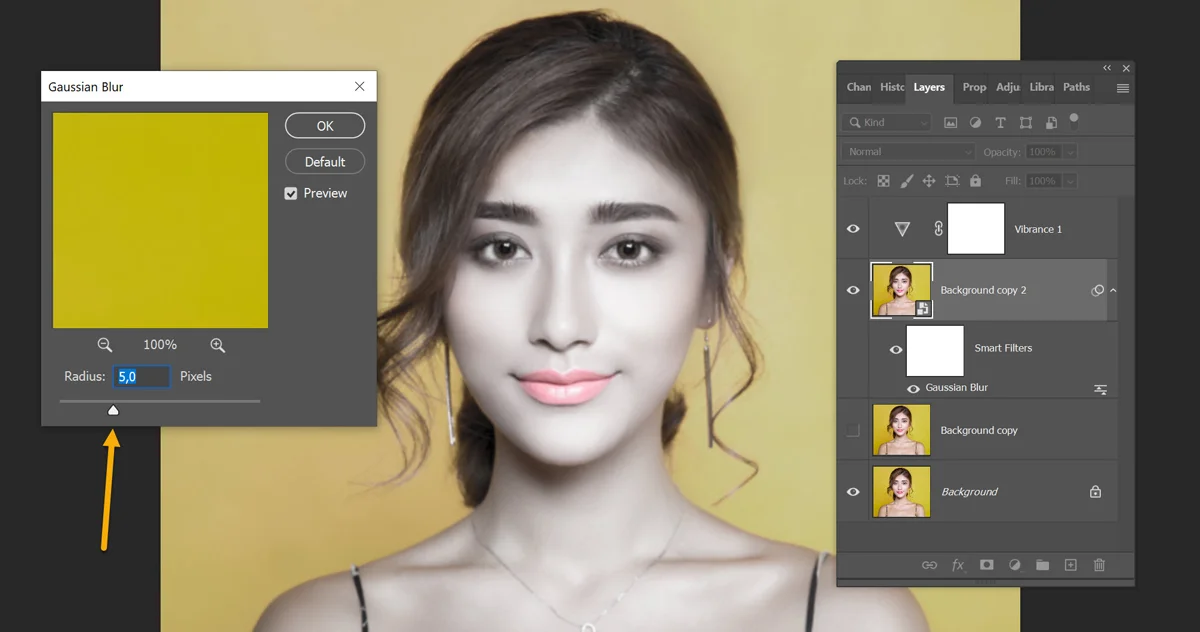 5 pixel radius Glaussian blur